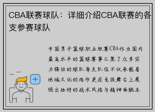 CBA联赛球队：详细介绍CBA联赛的各支参赛球队